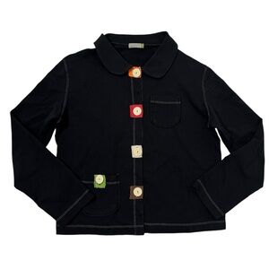 Chalet Jacket Colorblock Patches Black Knit Cardigan Blazer Artsy SZ Small